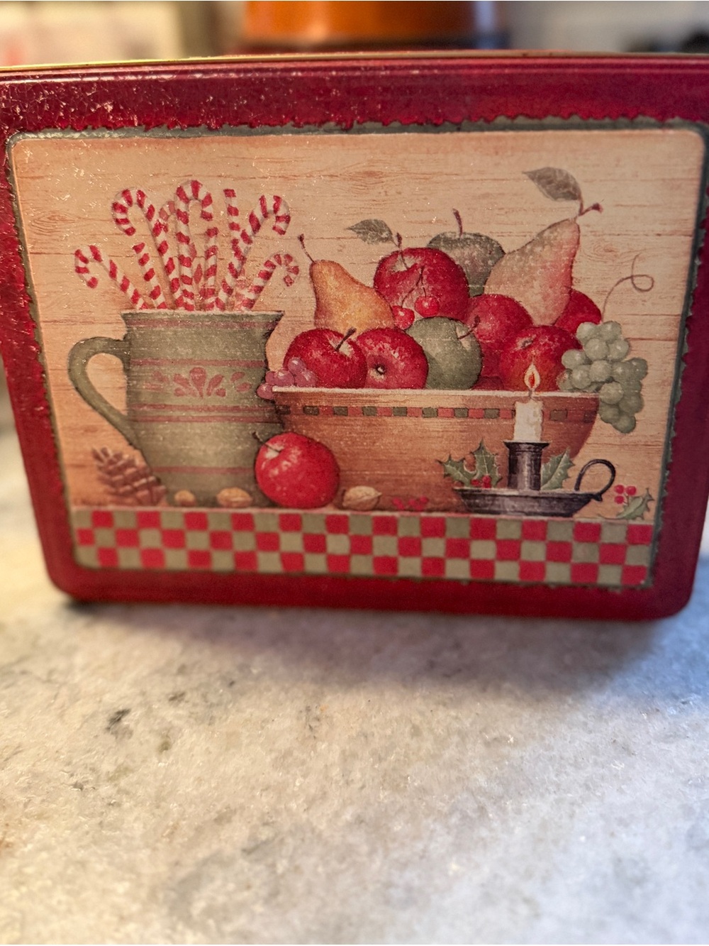 Red Vintage Fruit Tin Storage Box - Home Kitchen